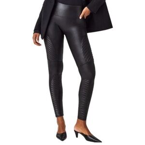SPANX Black Faux Leather Moto-Detail Leggings